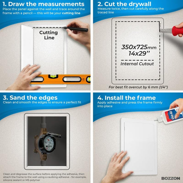Access Panel for Drywall - 14 x 29 inch - Wall Hole Cover - Access Door - Plumbing Access Panel for Drywall - Heavy Durable Plastic White