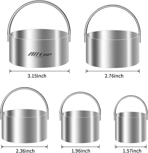 ALLTOP 5 Pieces Circle Biscuit Cutter,Professional Stainless Steel Round Cookie Cutters Tool with Ring Handle for Baking Pastry Doughnut 1