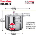 Hawkins 18 Litre Bigboy Pressure Cooker, Big Inner Lid Cooker, Silver (BB18), Aluminium 19 Quarts