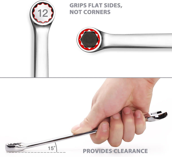 Max Torque 15-Piece Premium Combination Wrench Set, Chrome Vanadium Steel, Long Pattern Design | Include Metric Sizes 8, 9, 10, 11, 12, 13, 14,