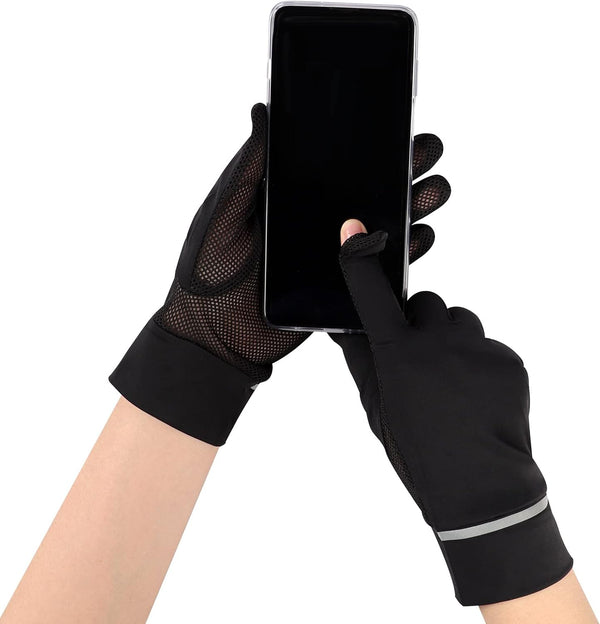IPENNY Women Summer UPF 50+ UV Sun Protection Gloves 2 Fingers Flip Mesh Cooling Breathable Touchscreen Anti Slip Mittens Black