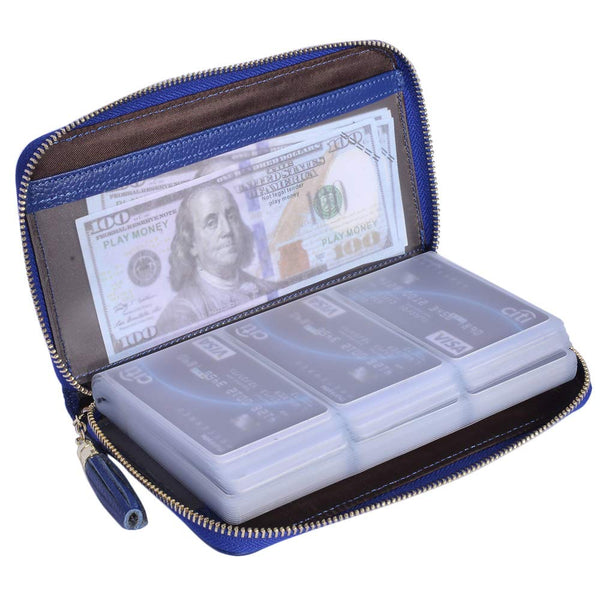 Easyoulife Credit Card Holder Wallet Womens Zipper Leather Case Purse RFID Blocking Royal Blue