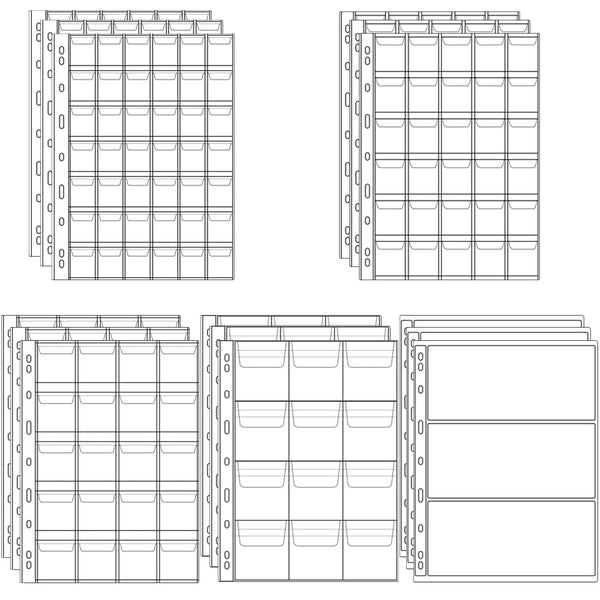 15 Sheets Plastic Coin 9-Hole 5 Sizes Pocket Pages Standard Coin Currency Money Pocket Inserts Collecting Sleeves for Coin Stickers Currency