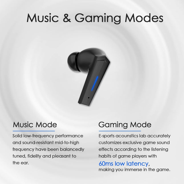 Wireless Earbuds Bluetooth 5.2 Bass Sound Headphones Gaming Earphones with Touch Control, Noise Cancelling Waterproof He
