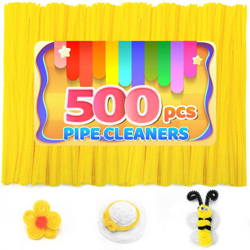 Iooleem 500pcs Yellow Pipe Cleaners, Chenille Stems, Pipe Cleaners for Crafts, Pipe Cleaner Crafts, Art and Craft Supplies. Medium Pack Yellow