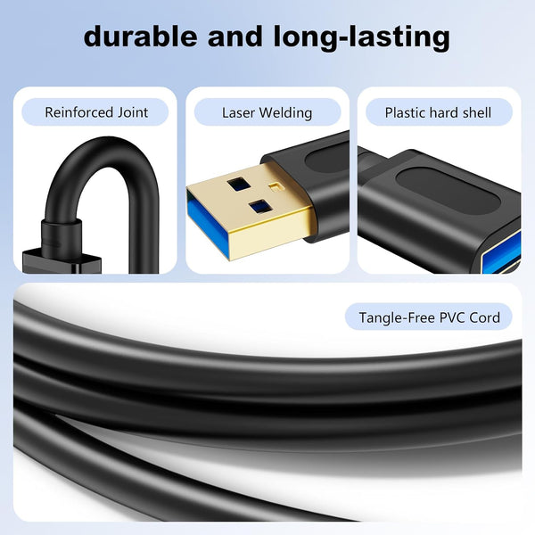 USB Extension Cable 1Ft, USB 3.0 Repeater USB Male to Female Lead with Signal Amplification Active Cord for Printers, Keyboards, Game Console,