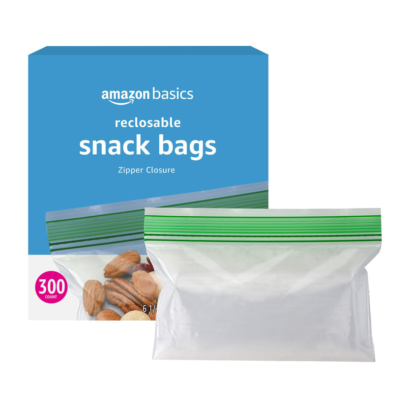 Amazon Basics Reclosable Food Storage Snack Bags, 300 Count Rectangle (300 Count) (Pack of 1)