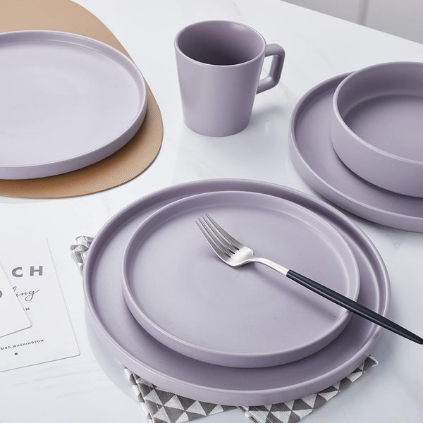 Stone Lain Cleo Stoneware 16-Piece Modern Dinnerware Set, Plates and Bowls, Light Gray, Service for 4, Microwave & Dishwasher Safe Dinnerware Set