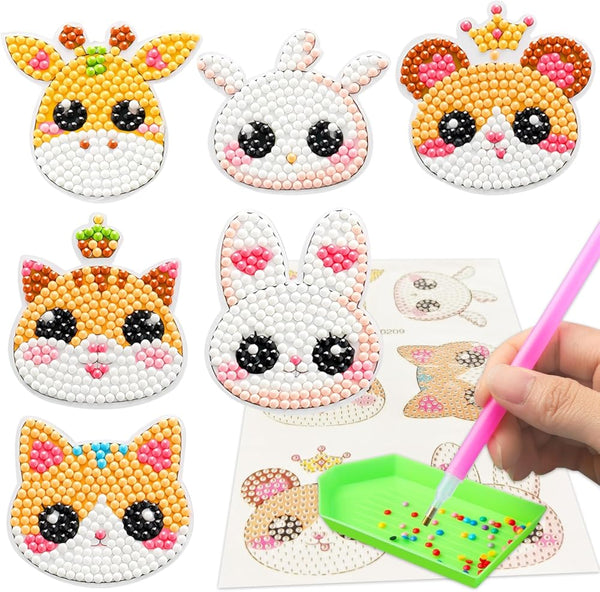 SINHOWANG Diamond Art Kits for Kids 4-8 Years Old, Arts and Crafts for Kids Ages 8-12 Girls Boys Art Supplies, 6Pcs Animal Mosaics Gem Stickers