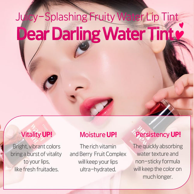 ETUDE Dear Darling Water Tint - Cherry Ade (9G) | Vivid Color Lip Stain with Moi
