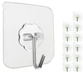 Jwxstore 12 Pack Adhesive Wall Hooks 33LB Heavy Duty No Drill Transparent Waterproof Hooks for Bathroom Kitchen Towel Coat Office Home Outdoor