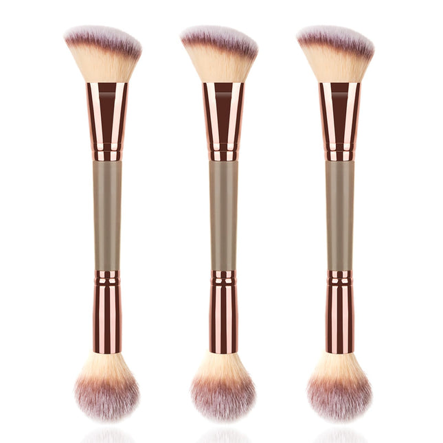 3PCS Double Ended Makeup Brush, round Top Brush for Blush, Slant Brush for Contour and Highlighter, Perfect For