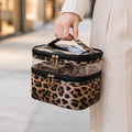 Double-layer Cosmetic Bag Makeup Bag Travel Makeup Bag Makeup Bags for Women Cosmetics Cases Portable Waterproof Foldable (Leopard) 00-Brown