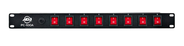 ADJ PC100A power strip single rack space unit with 8 on off lighted toggle switches and 15 amp breaker
