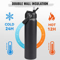 24Oz Insulated Stainless Steel Water Bottle, Wide Mouth Double Wall Vacuum, Silicone Straw, Sweat & Leak Proof, BPA Free Insulated Water Flask for
