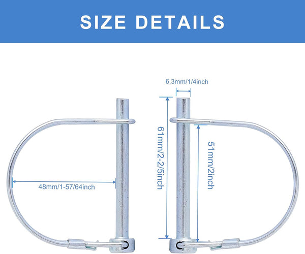 12-Count 1/4 Inch Heavy Duty Zinc-Plated Carbon Steel Spring Locking Pins for Farm Trailers Lawn Garden 1/4 Round-12pcs