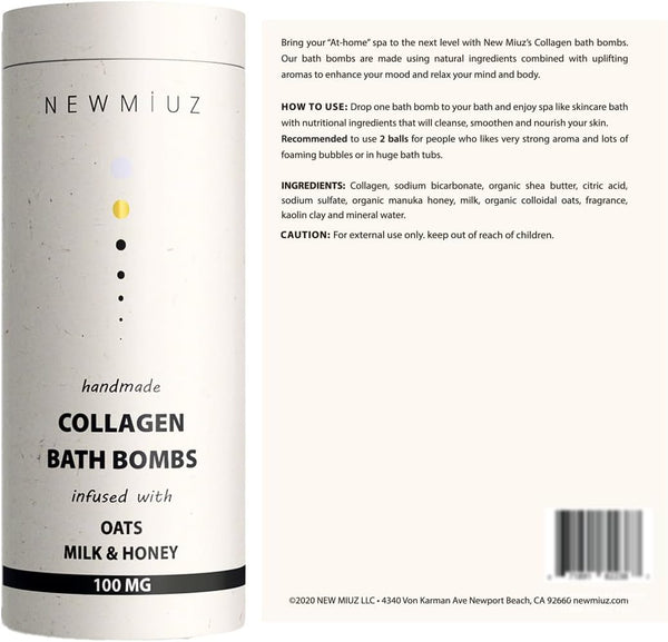 Creamy Collagen Bubble Bath Bombs with Oatmeal Milk Honey Essential Oils Luxurious Bath Gift Dry Skin Nourishment Indulge in A Blissful Bathing