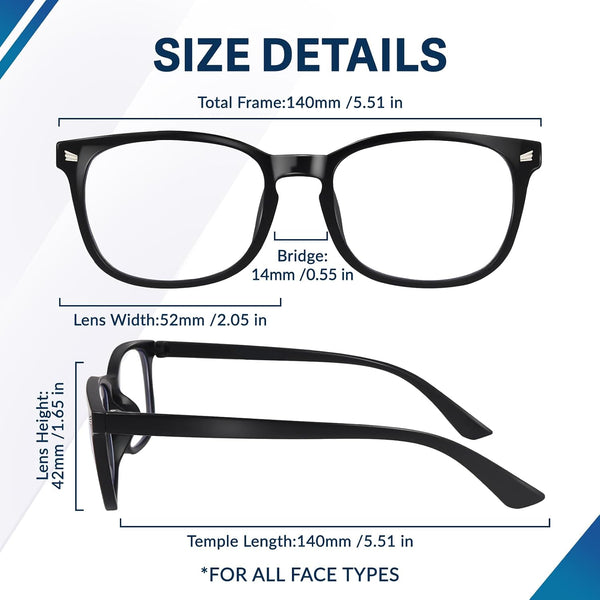 Blue Light Glasses for Woman Men, 99% Blocking Square Frame 5 Pairs | Anti Eyestrain & UV Glare Protection, Computer Blue Light Blocking Glasses