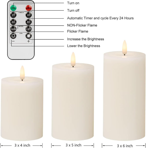 ANGELLOONG Flickering Flameless Candles with Remote, Real Wax Battery Operated Candles with Timer, Fake LED Pillar Candles for Wedding Holiday
