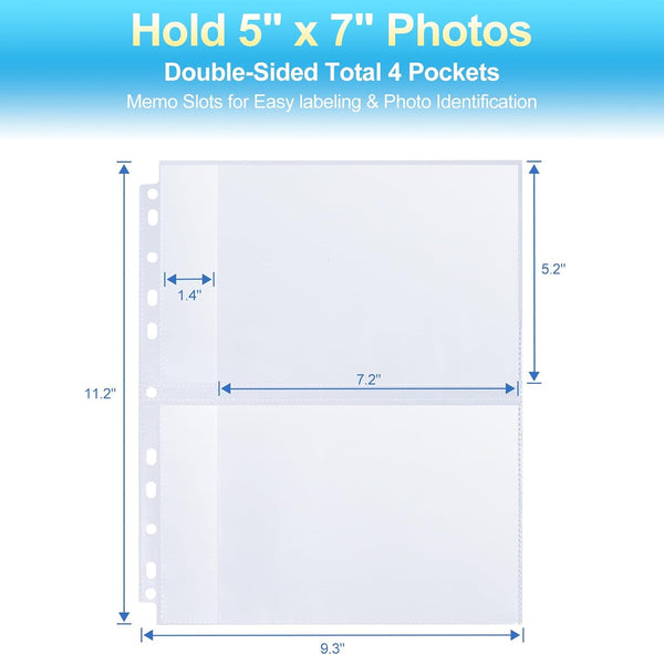 30 Pack 5x7 Photo Album Refill Pages for 3 Ring Binder,Ultra-Clear Photo Sleeves Holding 120 Pictures, Double-Sided 2 Pockets Photo Pages, Photo