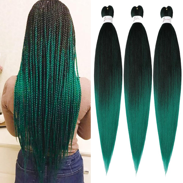 Green Pre Stretched Braiding Hair 26 Inch Braiding Hair Extensions Hot Water Setting Synthetic Hair Pre Stretched Crochet Braids Hair(26 Inch,3