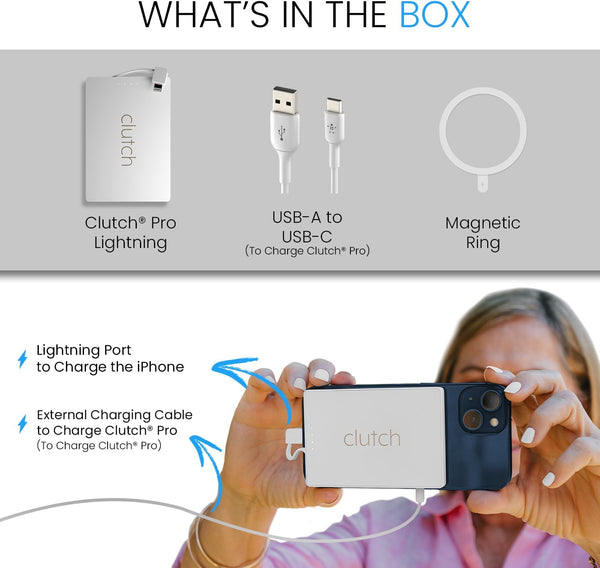 Clutch Pro Portable Iphone Charger for Travel 5000 Mah TSA Approved Magnetic Airplane Safe Portable Charger Only Compatible for Iphone 14 & Older