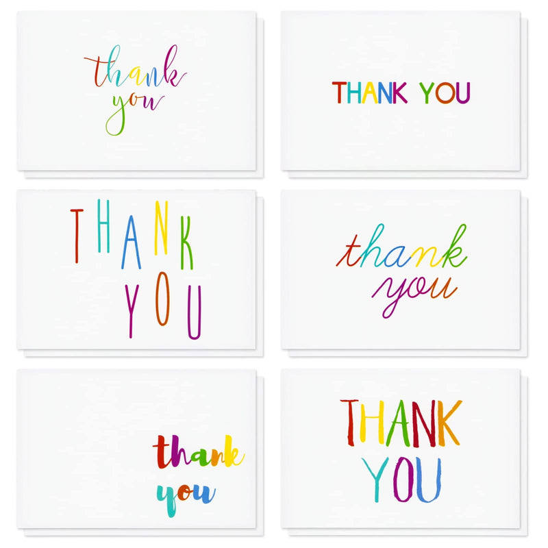 Juvale Thank You Cards with Envelopes - Bulk Blank Thank You Notes & Cards for Kids & Adults - 6 Assorted Rainbow Designs - White, 48 Pack, 4 x 6