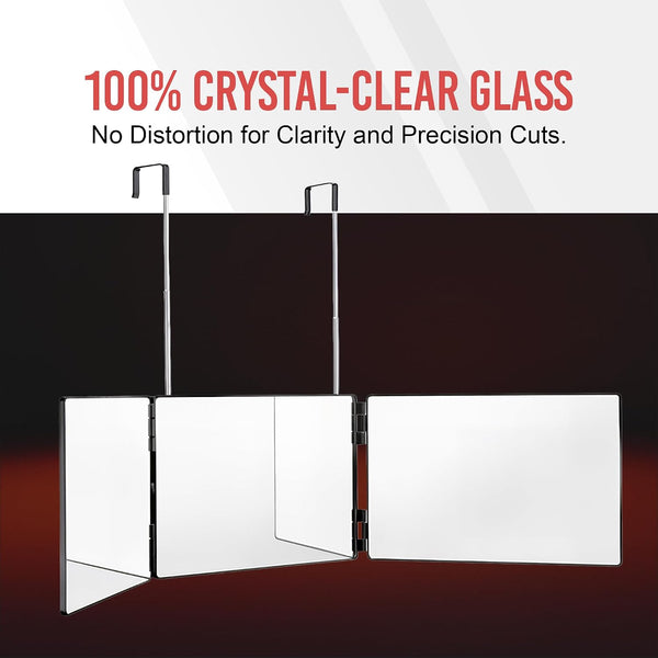 Self-Cut System 3-Way Mirror for Self Hair Cutting - Portable Trifold Mirror with Retractable Hooks, Impact-Resistant Glass, Fold Flat Design,