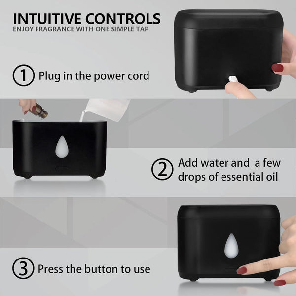 Flame Diffuser for Essential Oils, 200ml Ultrasonic Aroma Diffusers with Cool Mist, Aromatherapy Diffuser with Auto-Off Protection, Small