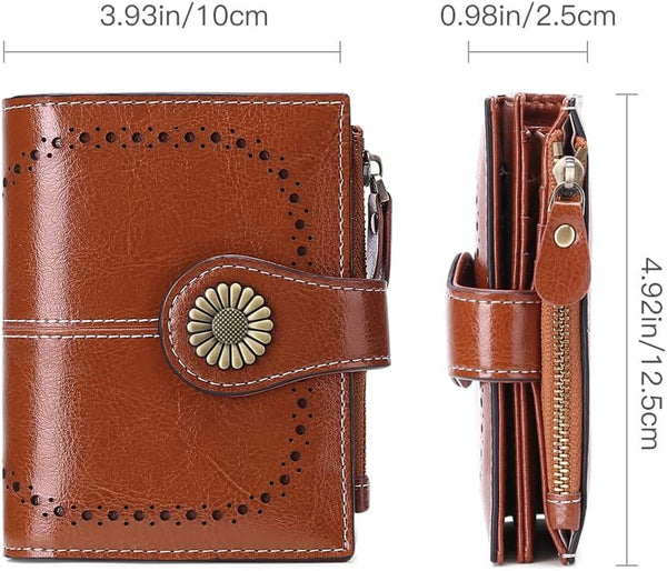 SENDEFN Small Womens Wallet Leather Bifold Card Holder RFID Blocking with Zipper Coin Pocket