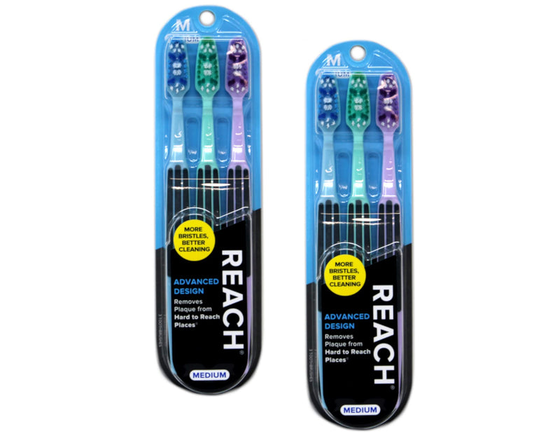 Reach Advanced Design Medium Toothbrushes, Colors May Vary, 3 Count (Pack of 2) Total 6 Toothbrushes, 18087 Purple 1 Count (Pack of 6)