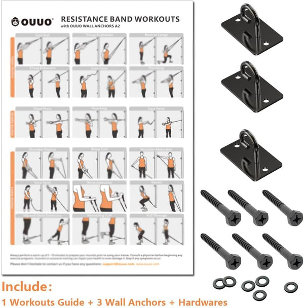 Wall Mount Workout Anchors for Resistance Bands,Body Weight Straps,Strength Training, Yoga, Home Gym, Physical Therapy Exercise and Closed Loop