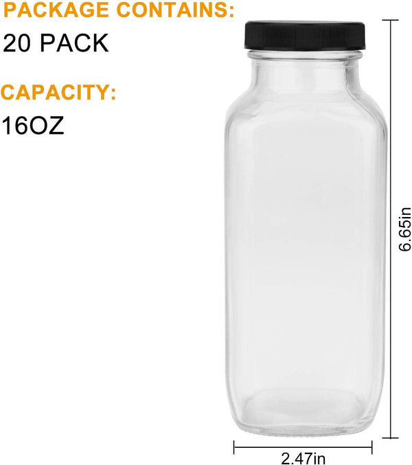 Encheng Vintage Water Bottles,Glass Drinking Bottles 16Oz,Square Beverage 500Ml with Lids for Kombucha,Tea,Glass Homemade Drinks,Travel Reusable