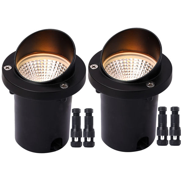 LED Low Voltage Landscape Light,12-24V AC/DC Shielded In-Ground Light IP67 Waterproof 3000K Paver Well for Pathway (2 Pack)