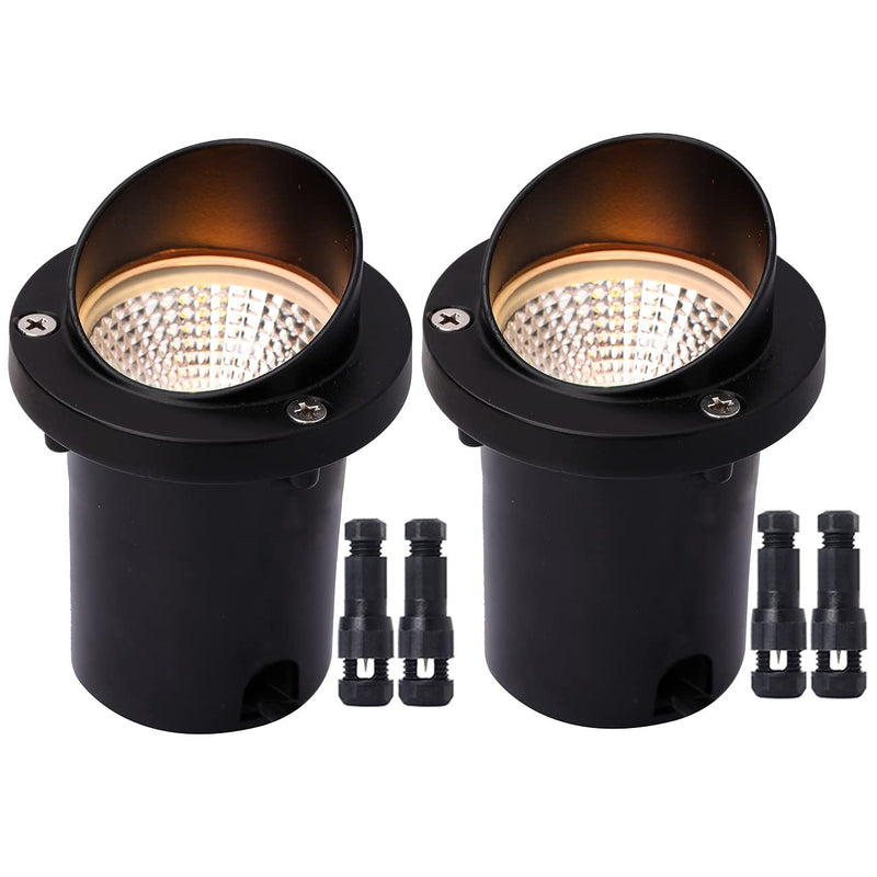 LED Low Voltage Landscape Light,12-24V AC/DC Shielded In-Ground Light IP67 Waterproof 3000K Paver Well for Pathway (2 Pack)