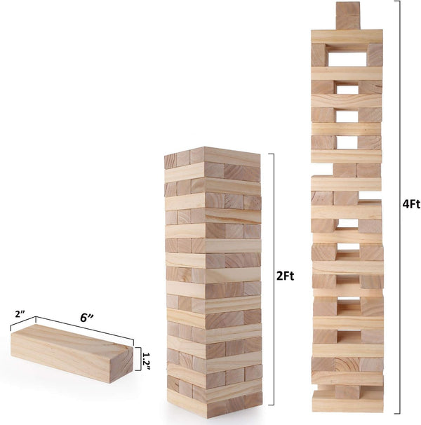 Giant Tumble Tower (Stacks to 4+ Feet), 54pcs Wooden Blocks Stacking Game, Indoor Outdoor Game for Kids Adult Family Fun | Ages 6+ | Yard Games |