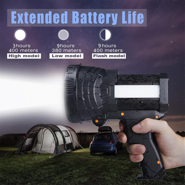 YIERBLUE Rechargeable Spotlight, Super Bright 1000 LM LED Flashlight Handheld Spotlight Long Lasting Large Flashlight Searchlight and Flood
