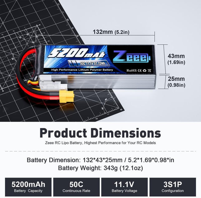 Zeee 3S Lipo Battery 5200Mah 50C 11.1V RC Batteries with XT60 Connector Soft Cas