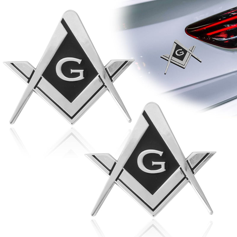 2Pcs Masonic Car Emblem 2.75" Compass Auto Truck Metal Decal, Mason Square Auto Motorcycle Gift Automobile Decoration Accessories