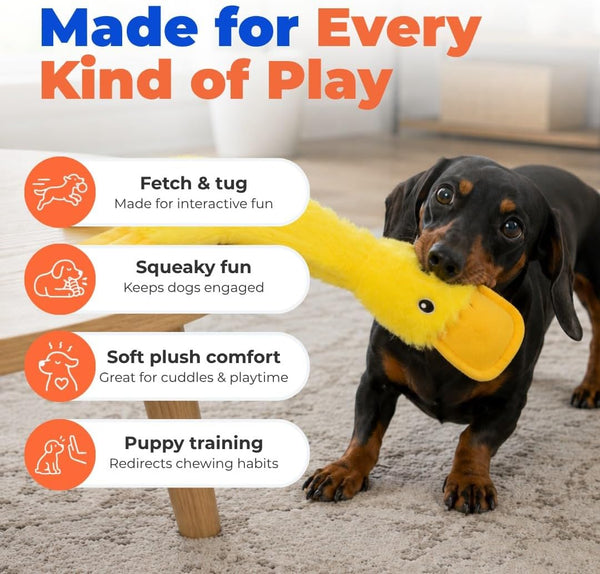 Best Pet Supplies Interactive Squeaky Dog Chew Toy, Ideal Dog Toys for Chewers, Small, Medium & Large Dogs, and Fetch Lovers - Crinkle Duck