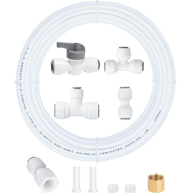 Ice Maker Water Line Kit - Food Grade Refrigerator/Fridge Water Line Kit,25FT 1/4In O.D.Water Line with Quick Fittings, for Adding a Branch