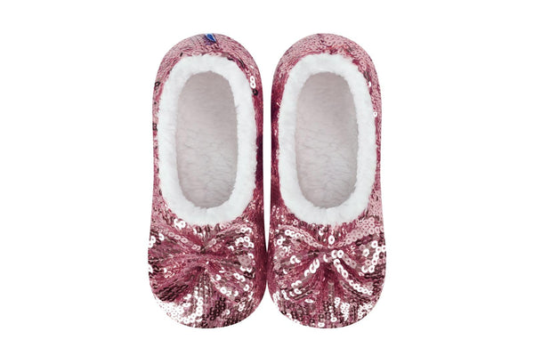 Snoozies Ballerina Bling Metallic Shine Slippers | Sequin House Shoes for Women | Slipper Socks with Grippers | Cute Indoor Footwear Medium Pink