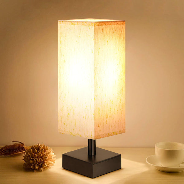 aooshine Small Table Lamp for Bedroom - Bedside Lamps for Nightstand, Minimalist Night Stand Light Lamp with Square Fabric Shade, Desk Reading