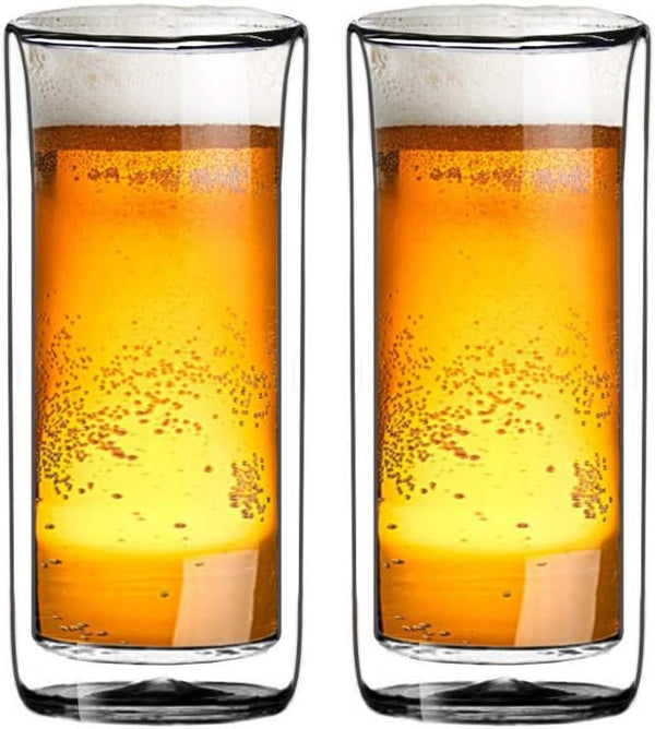 Sun's Tea (Set of 2) 20oz (600ml) Ultra Clear Strong Double Wall Insulated Thermo Glass Tumbler V3 Highball Glass for Beer/cocktail/lemonade/iced
