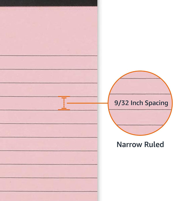 Amazon Basics Narrow Ruled Writing Pads, Perforated, 5" x 8", Multicolor, 6-Pack of 50 Sheets Multicolor 6-pack 5x8 Narrow Ruled