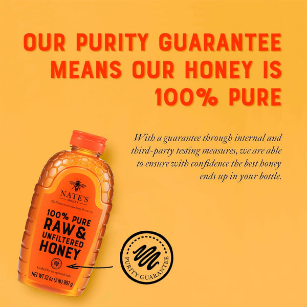 Nate's 100% Pure, Raw & Unfiltered Honey - Award-Winning Taste, 32oz. Squeeze Bottle 32 Ounce (Pack of 1)
