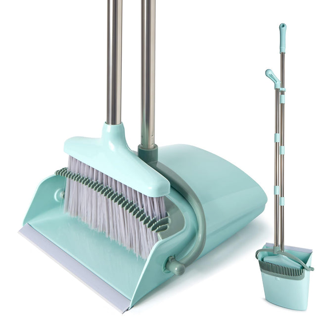 XXXFLOWER Broom and Dustpan Set with Cleaning Teeth, 54.5" Long Handle Indoor Sw