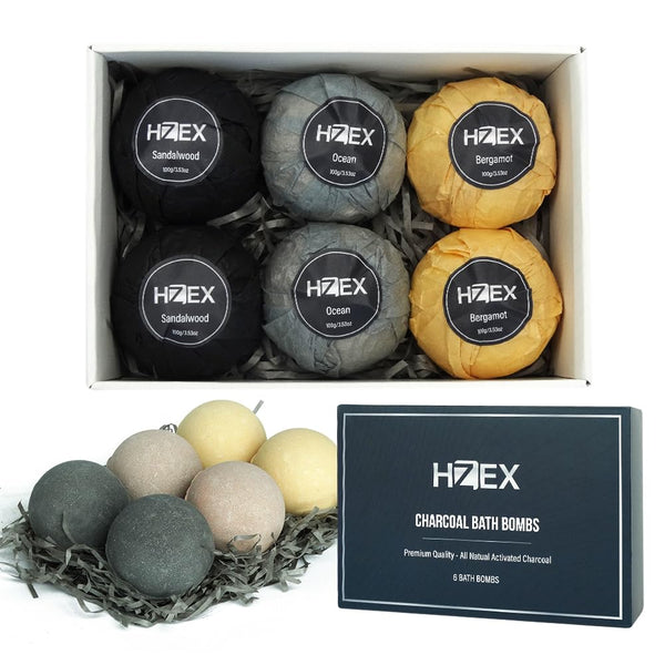 Bath Bombs, HZEX 6 Large Natural Luxury Charcoal Bathbomb Fizzes for Men Women, Organic Bath Bomb with Essential Oils and Shea Butter, Stress
