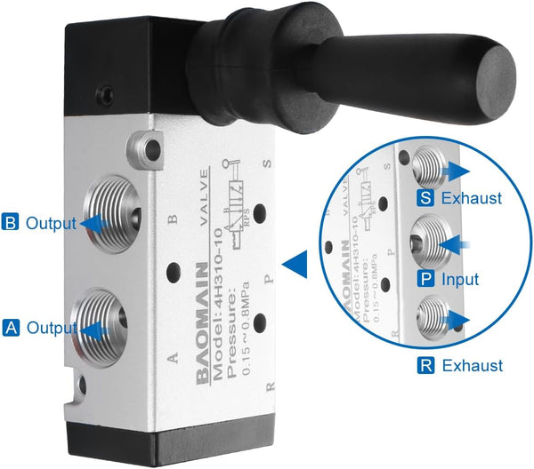 Baomain Manual Hand Lever Control Valve 4H310-10 G3/8" Air Inlet 5 Way 2 Position Pneumatic Solenoid Valve
