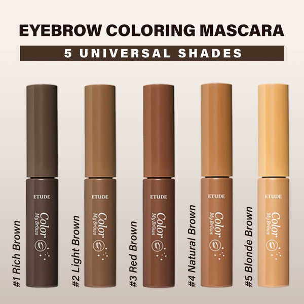 ETUDE Color My Brows - Natural Brown (4.5G) | Beeswax & Carnauba Wax | Eyebrow Mascara, Quickly Fixing Natural Eyebrow Makeup with Care Effect |